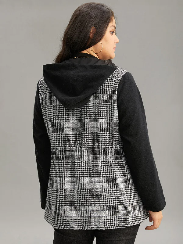 houndstooth-patchwork-zipper-drawstring-coat