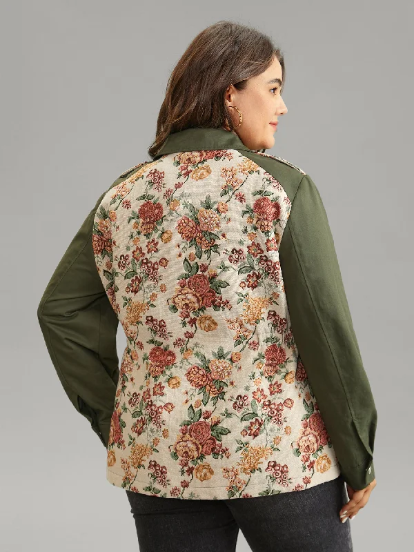 jacquard-patchwork-elastic-waist-flap-pocket-jacket