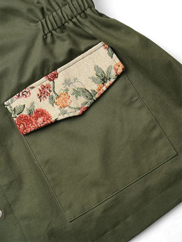 jacquard-patchwork-elastic-waist-flap-pocket-jacket