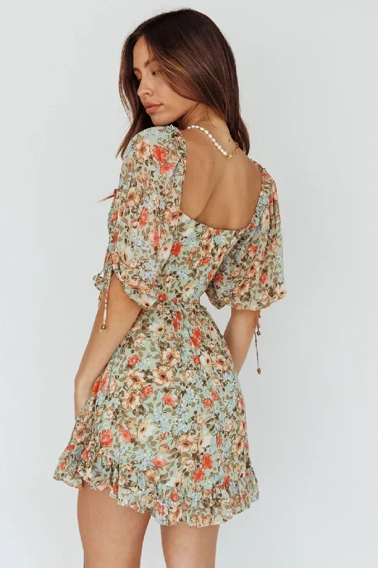 kirra-puff-sleeve-ruched-bodice-dress-floral-green