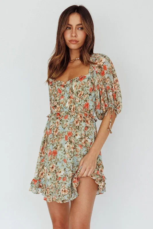 kirra-puff-sleeve-ruched-bodice-dress-floral-green