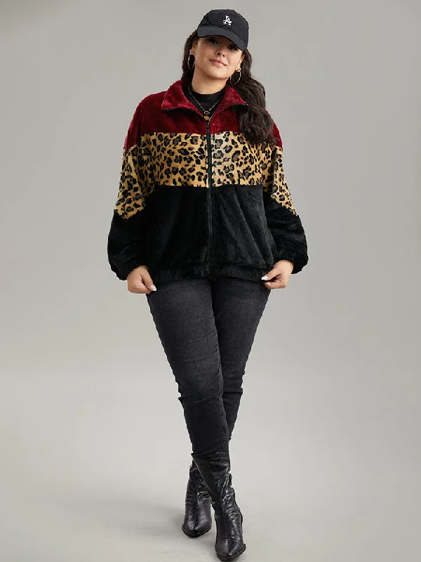 leopard-colorblock-contrast-zipper-jacket