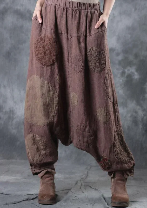 Light Knaki Casual Linen Pants Oversize Patchwork Wide Leg Pants