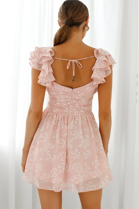 lola-ruffle-shoulder-ruched-dress-leaf-print-pink