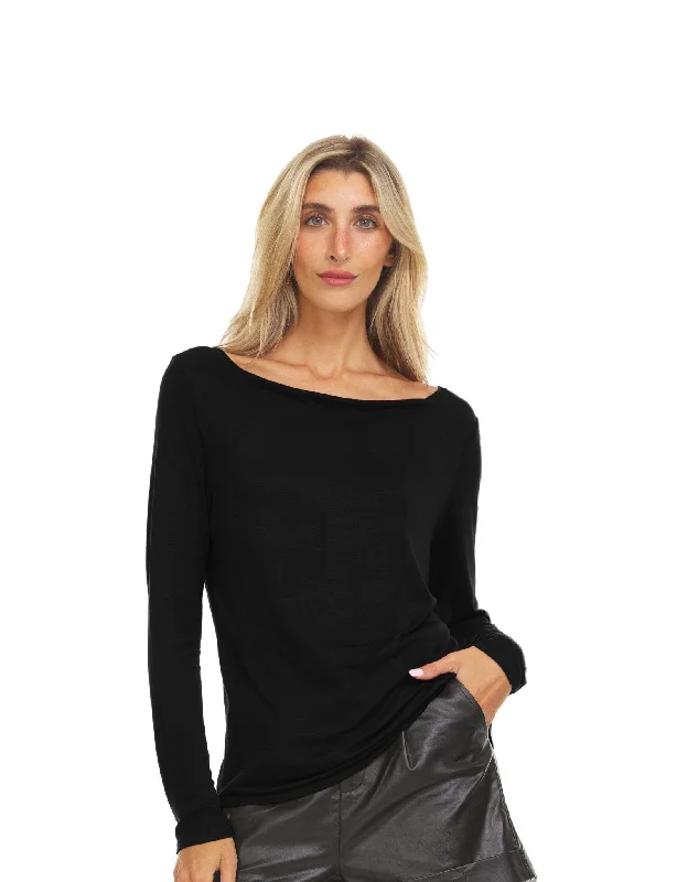 Long Sleeve Top With Ballet Neckline