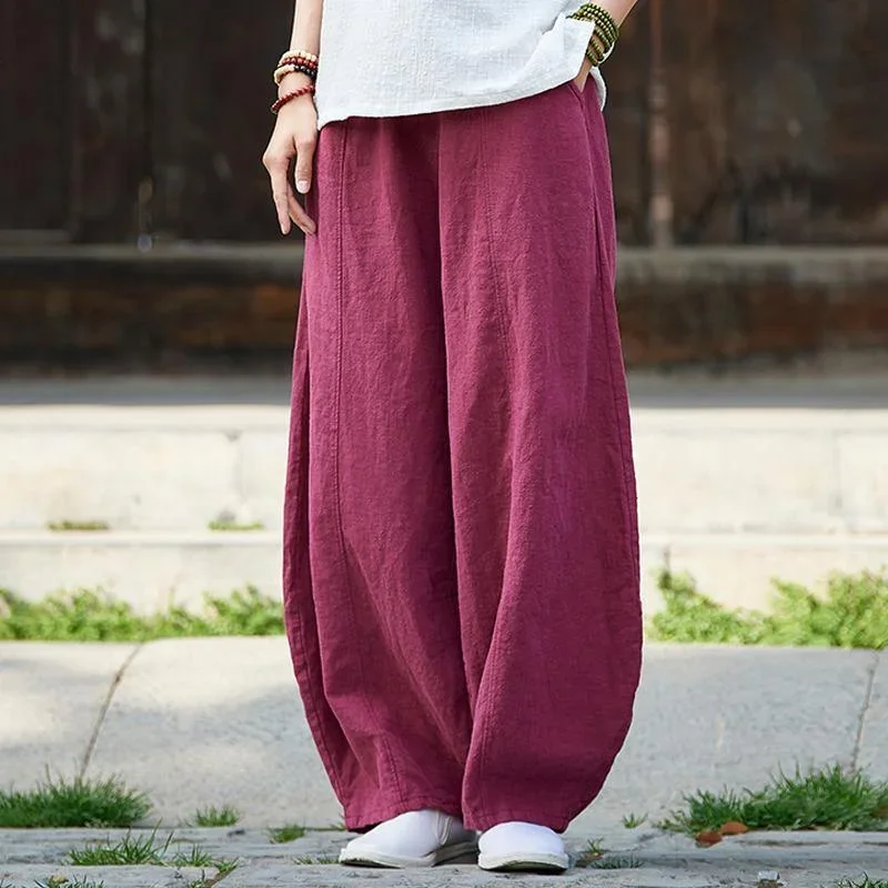 Loose linen clothes Pakistani Women Knickerbockers Loose Autumn Linen Pants