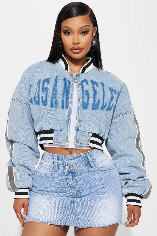 Los Angeles City Denim Bomber Jacket - Light Wash