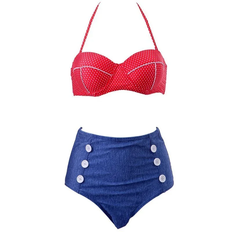 Lovey Denim Sexy Bikini High Waist Retro