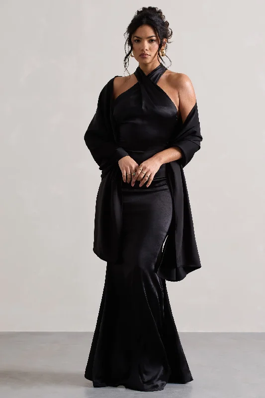 Lush | Black Satin Shawl