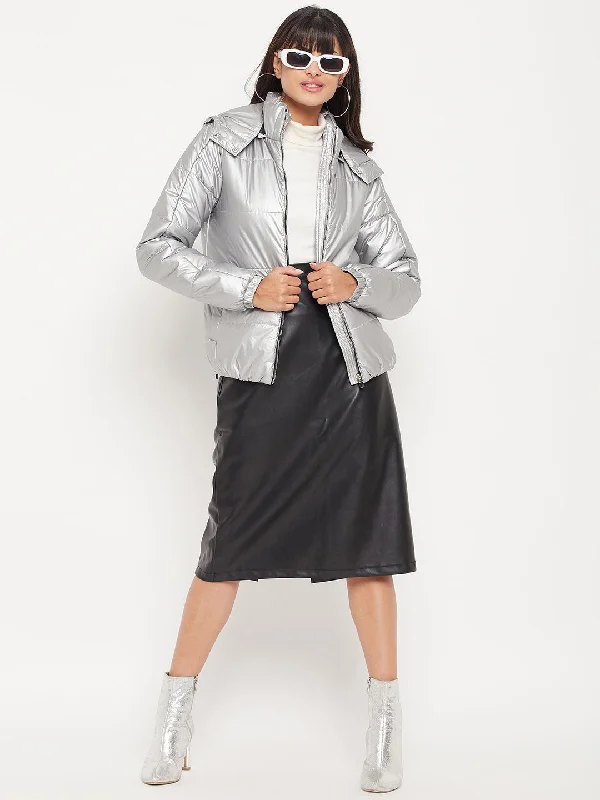 Madame Hooded Silver Puffer Jacket