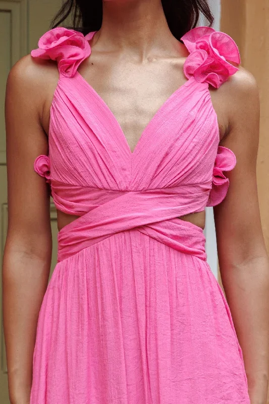 madara-laced-back-ruffle-dress-hot-pink