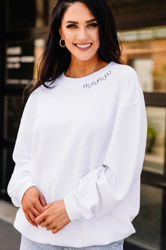 Mama White Corded Embroidered Sweatshirt