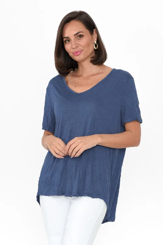 Marley Blue Crinkle Cotton Short Sleeve Top