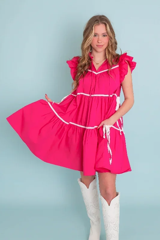 Meet Me In Paris Dress-Hot Pink