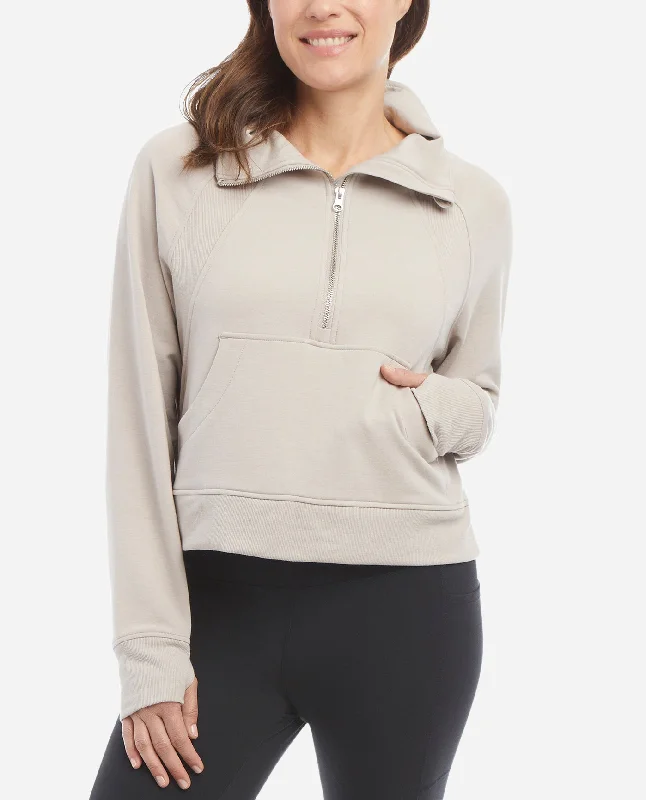 mixed-rib-half-zip-jacket