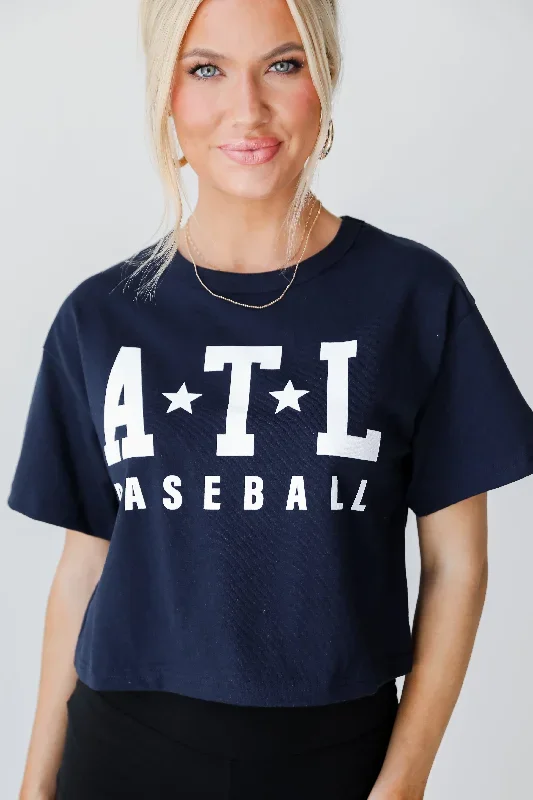 Navy ATL Baseball Star Cropped Tee