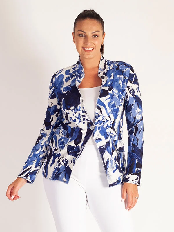 Navy/Marine Abstract Garden Print Linen Jacket