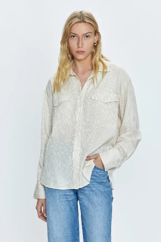 Nellie Oversized Shirt - Tan Pinstripe