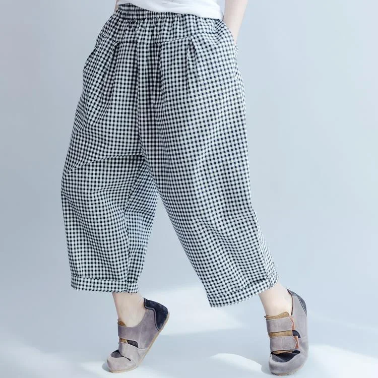 New 2024 Gray Casual Plaid Pants Oversize Summer Harem Pants