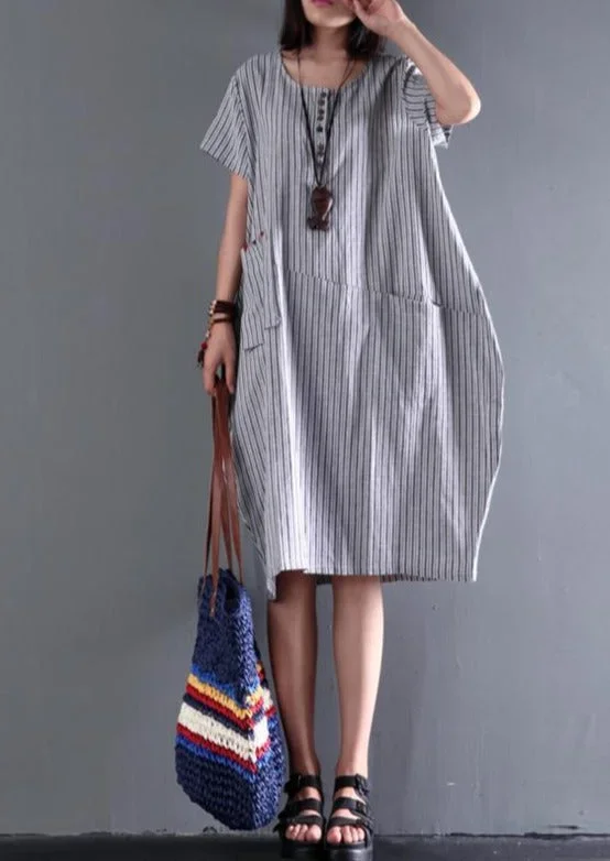 New Gray Linen Dress Plus Size Sundress Cotton Summer Dresses