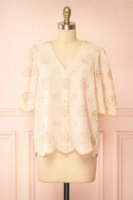 Niah | Oversized Peach Top w/ Embroidery