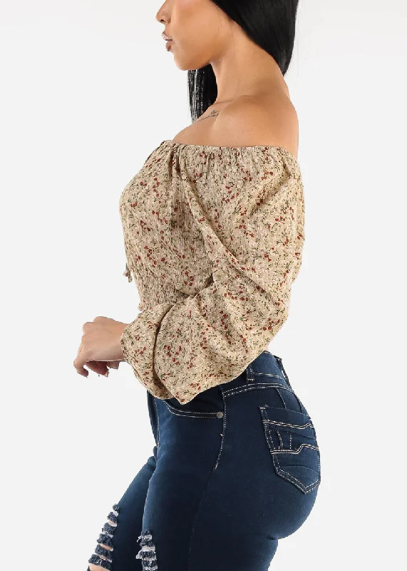 off-shoulder-long-sleeve-smocked-waist-floral-top-beige-746531dsrt