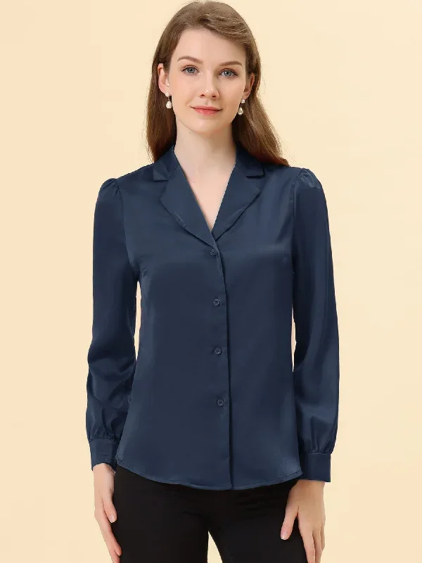 Long Sleeve Work Office Satin Button Down Shirt