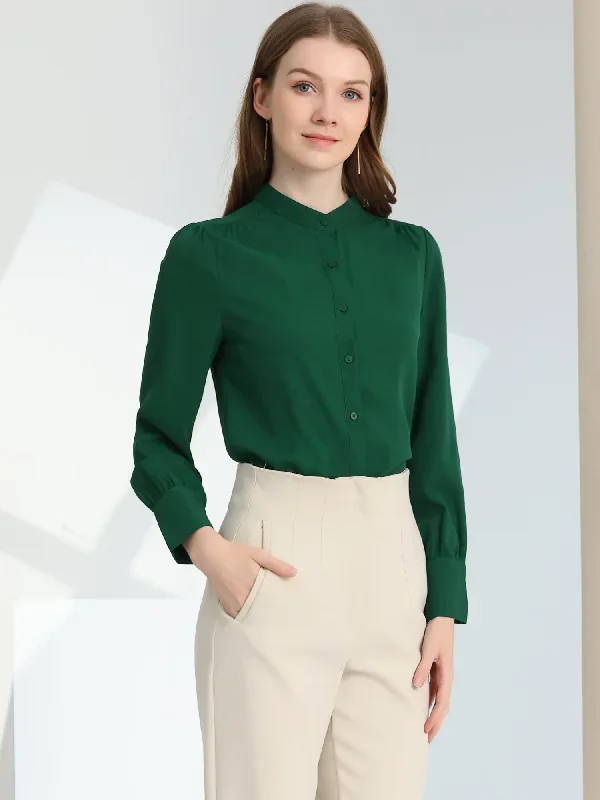 Mandarin Collar Office Top Long Sleeve Button Down Shirt