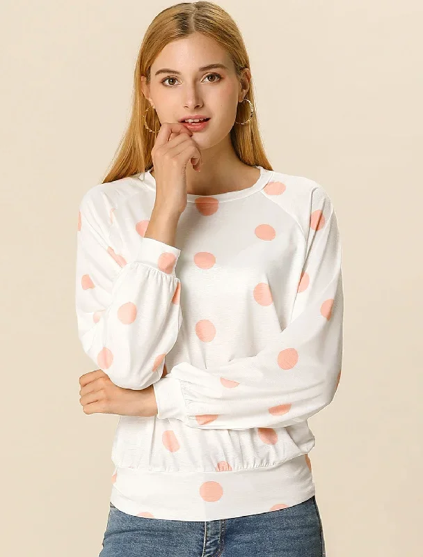 Long Sleeve Soft T-shirt Blouse Casual Polka Dots Top