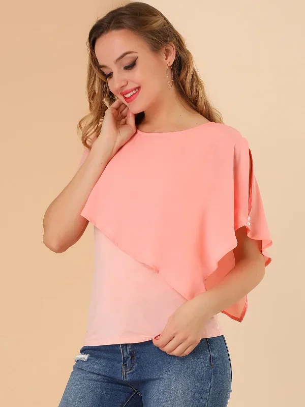 Blouse Chiffon Flowy Loose Overlay Soft Poncho Top