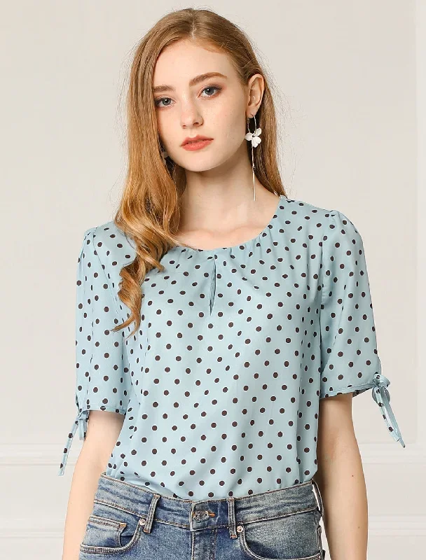 1950s Vintage Polka Dots Short Sleeve Casual Blouse Tops