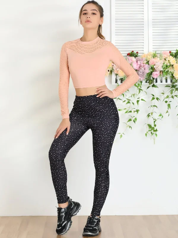 Mesh Insert Long Sleeve Gym Running Workout Cropped Tops