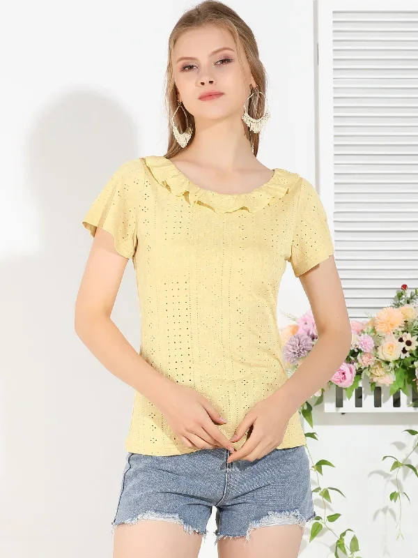 Boho T-shirt Ruffle Round Neck Short Sleeve Summer Top