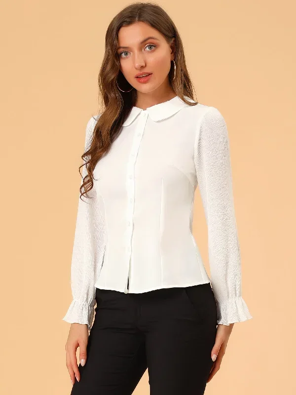 Peter Pan Collar Tops Elegant Lightweight Button Down Work Shirt