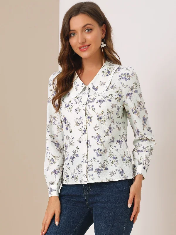 Floral Top Button Down Peter Pan Collar Blouse