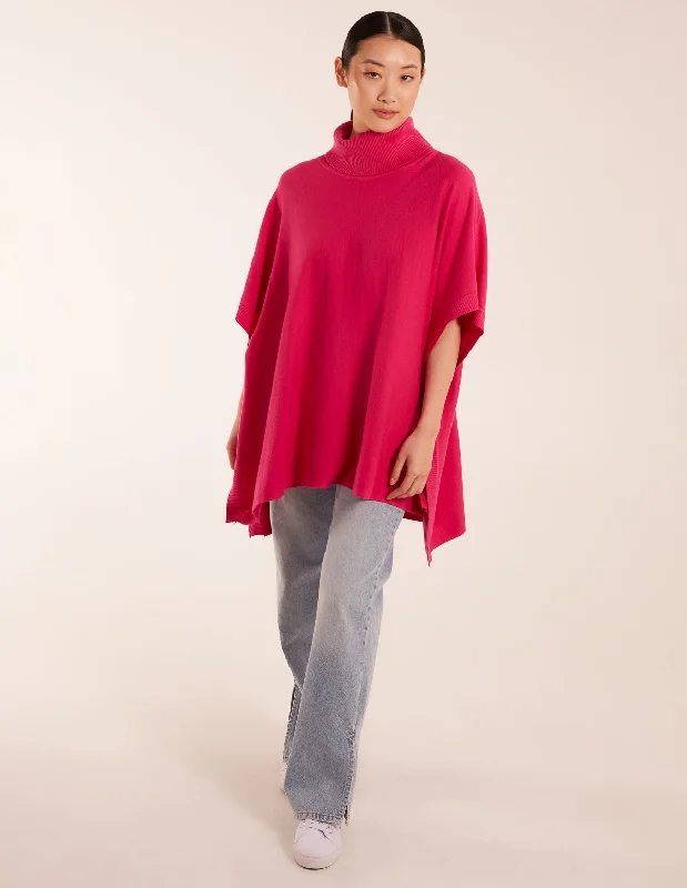 pink-high-neck-poncho