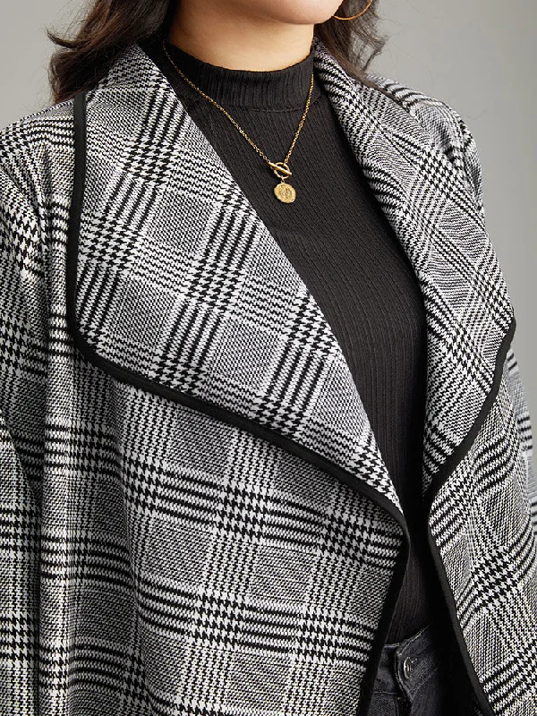 plaid-asymmetrical-neck-open-front-kimono