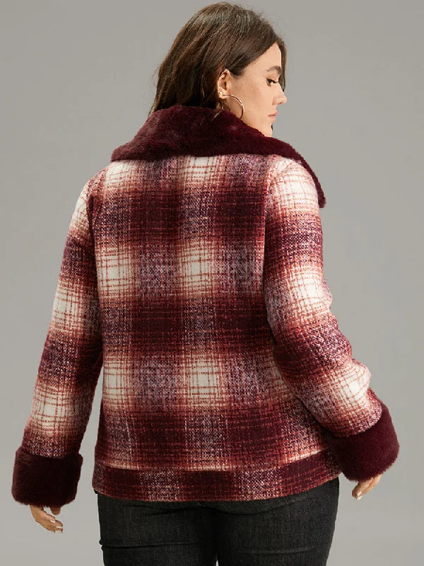 plaid-patchwork-button-through-fuzzy-trim-woolen-jacket