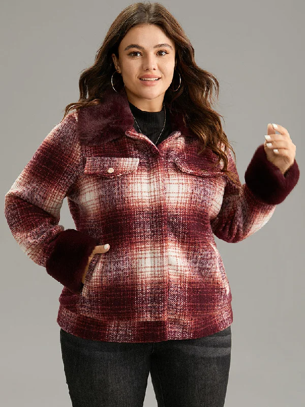 plaid-patchwork-button-through-fuzzy-trim-woolen-jacket