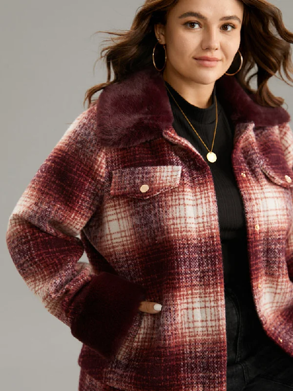 plaid-patchwork-button-through-fuzzy-trim-woolen-jacket