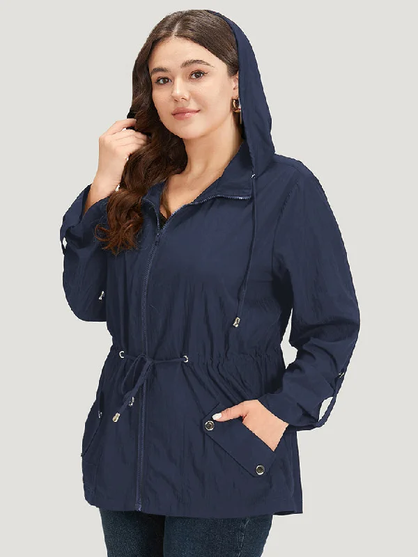 plain-hooded-zipper-drawstring-tab-sleeve-coat