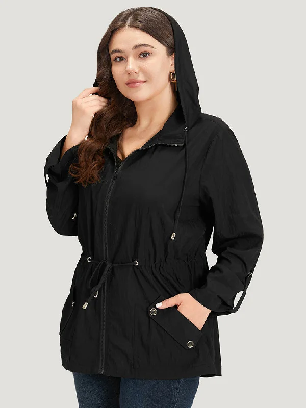 plain-hooded-zipper-drawstring-tab-sleeve-coat