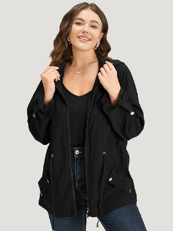 plain-hooded-zipper-drawstring-tab-sleeve-coat