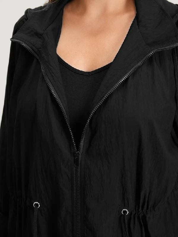 plain-hooded-zipper-drawstring-tab-sleeve-coat