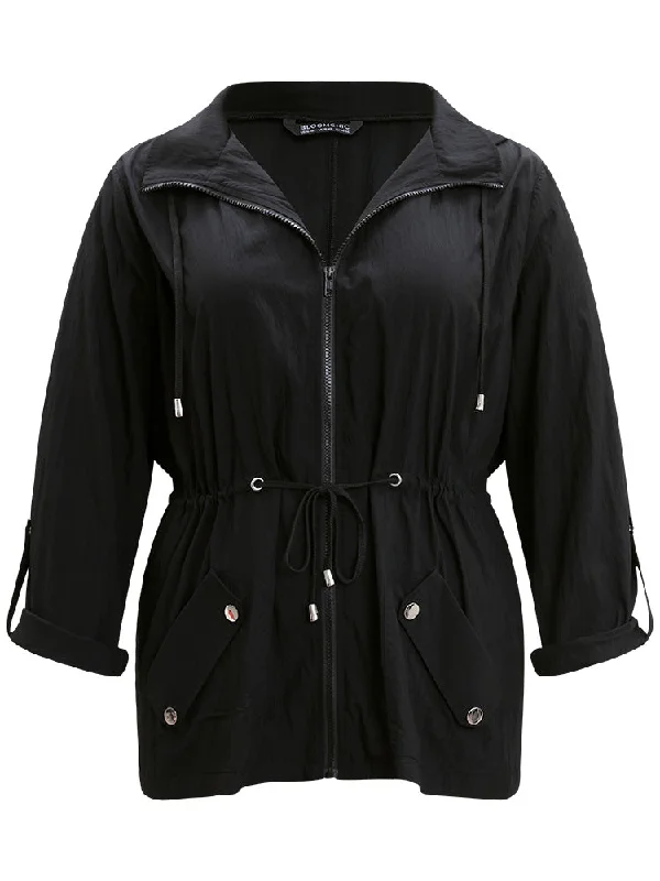 plain-hooded-zipper-drawstring-tab-sleeve-coat