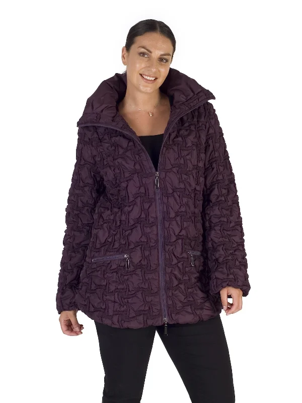 Plum Bonfire Embroidered Quilted Coat