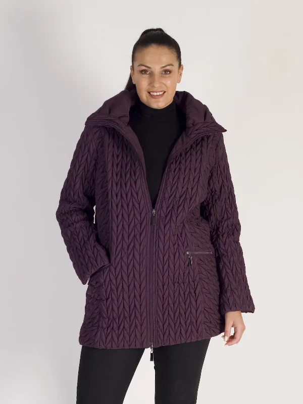 Plum Cable Embroidered Quilted Coat