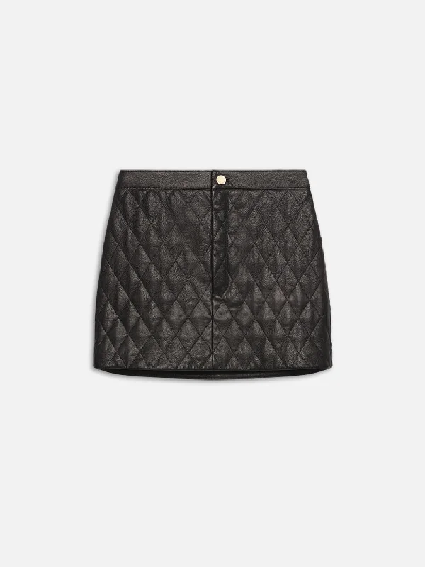 Quilted Leather Skirt -- Black