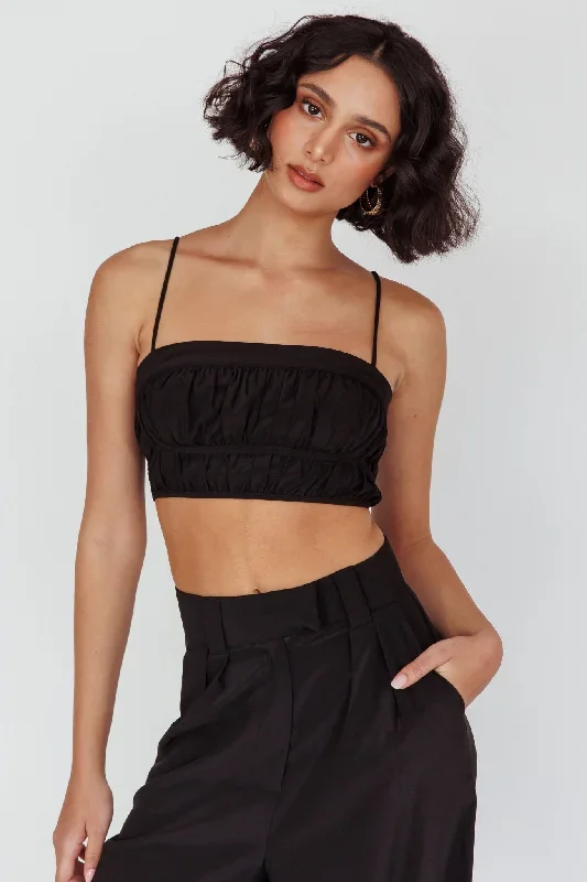 Regal Ruched Cami Crop Top Black