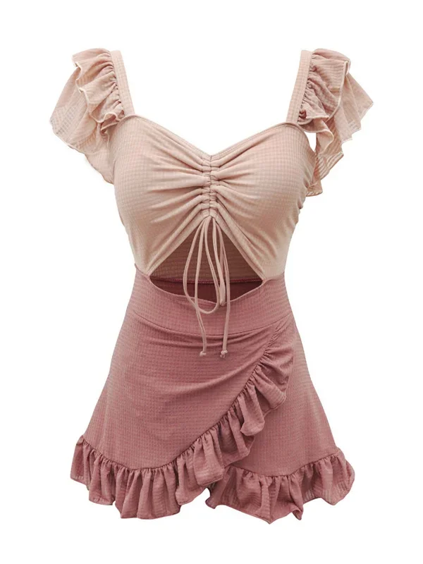 Retro 1940s Ruffled Keyhole Swimsuit